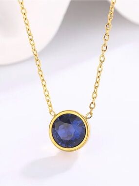 Blue Bezel Pendant Necklace | Gold Plated Stainless Steel
